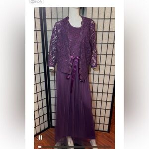 CANDALITE 2 Pc Purple Lace Jacket & Sleeveless Long Formal Dress Gown Sz 2x